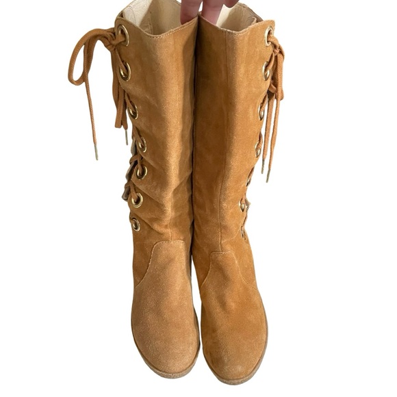 MICHAEL KORS Tan Suede Lace Up Wedge Boots Size 7.5 - Picture 2 of 9